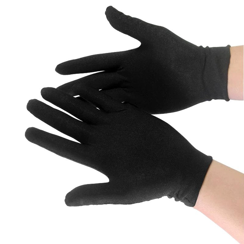 3 Pairs Cotton Gloves for Dry Hands Sleeping, Soft Sleep Gloves for Eczema, Moisturizing Overnight, SPA, Serving Costume, and Jewelry Inspection (Black, 3 Pairs)
