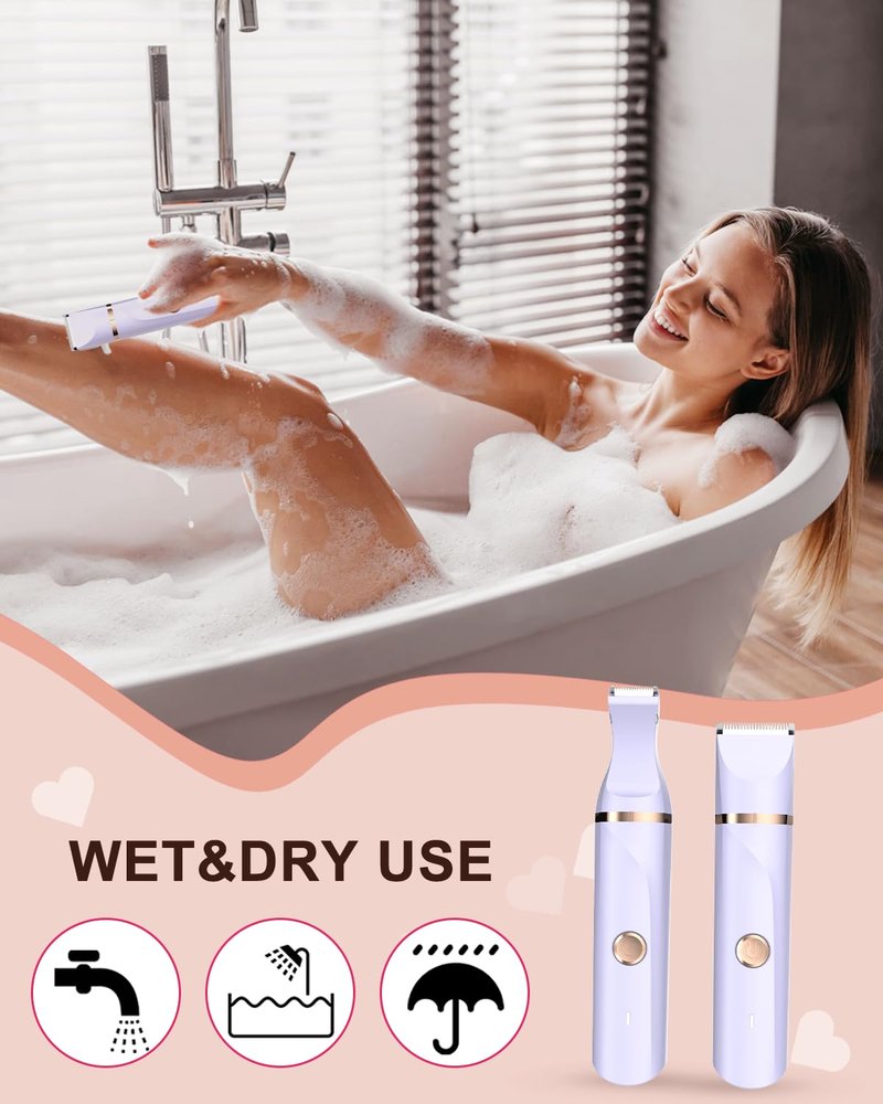 Bikini Trimmer for Women,Painless Electric Razor & Body Shaver for Pubic Hair,IPX7 Waterproof Hair Trimmer Women with Ceramic Blades,USB Rechargeable,Wet/Dry Use,Gifts for Women（Light Purple）