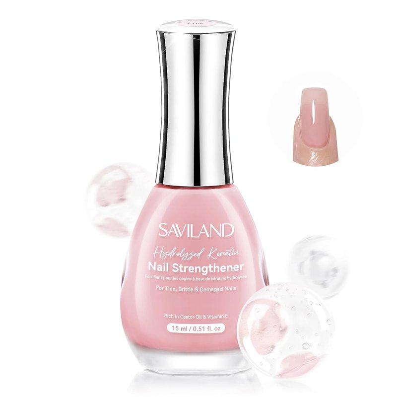 SAVILAND Nail Strengthener & Ombre Nail Polish Set - 15ml Pink Strengthener + 6 Colors: Charm Pink, Blue, Gold, Purple