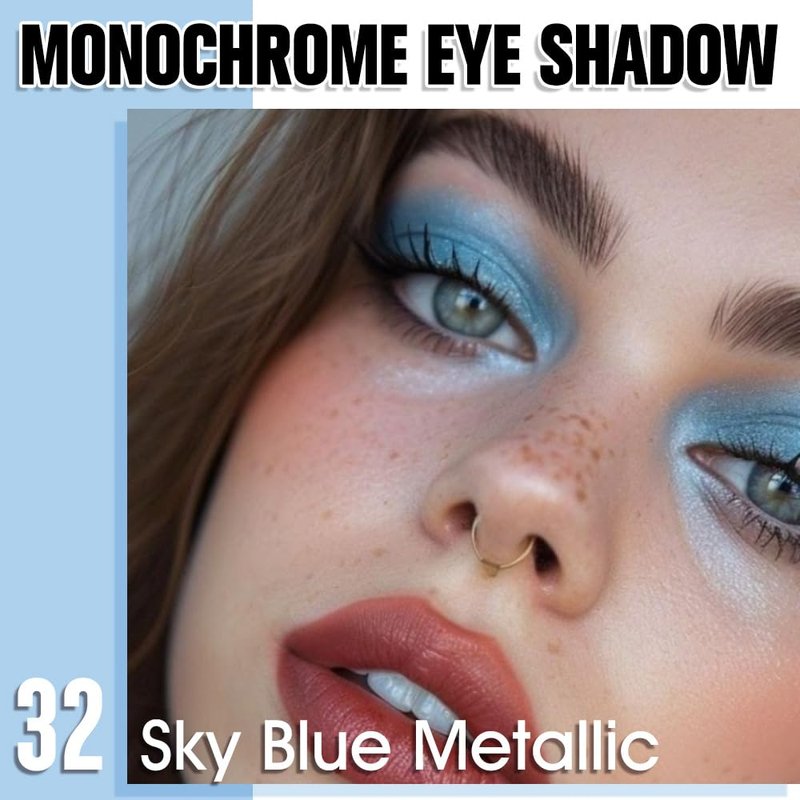 HHLTOH Sky Blue Single Metallic Shimmer Eyeshadow Makeup, Neutral Powde Eye Shadow for Women, Sky Blue Metallic Glitter Singles Eyeshadow Palette Pigmented Waterproof, Girls Christmas Eyeshadows Gifts