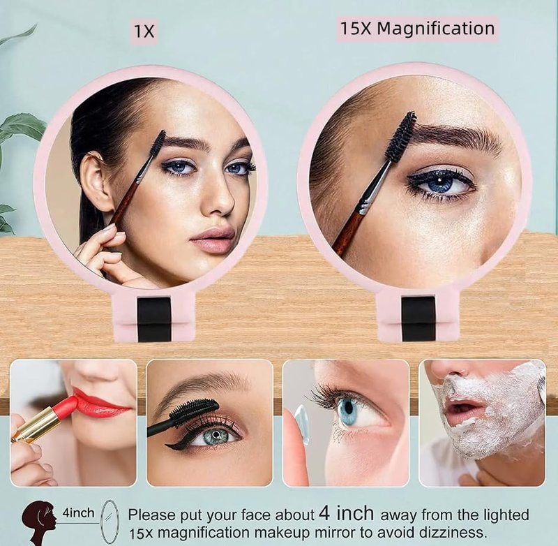 Skiennix 15X Handheld Magnifying Mirror - Adjustable Double-Sided Design for Travel & Makeup