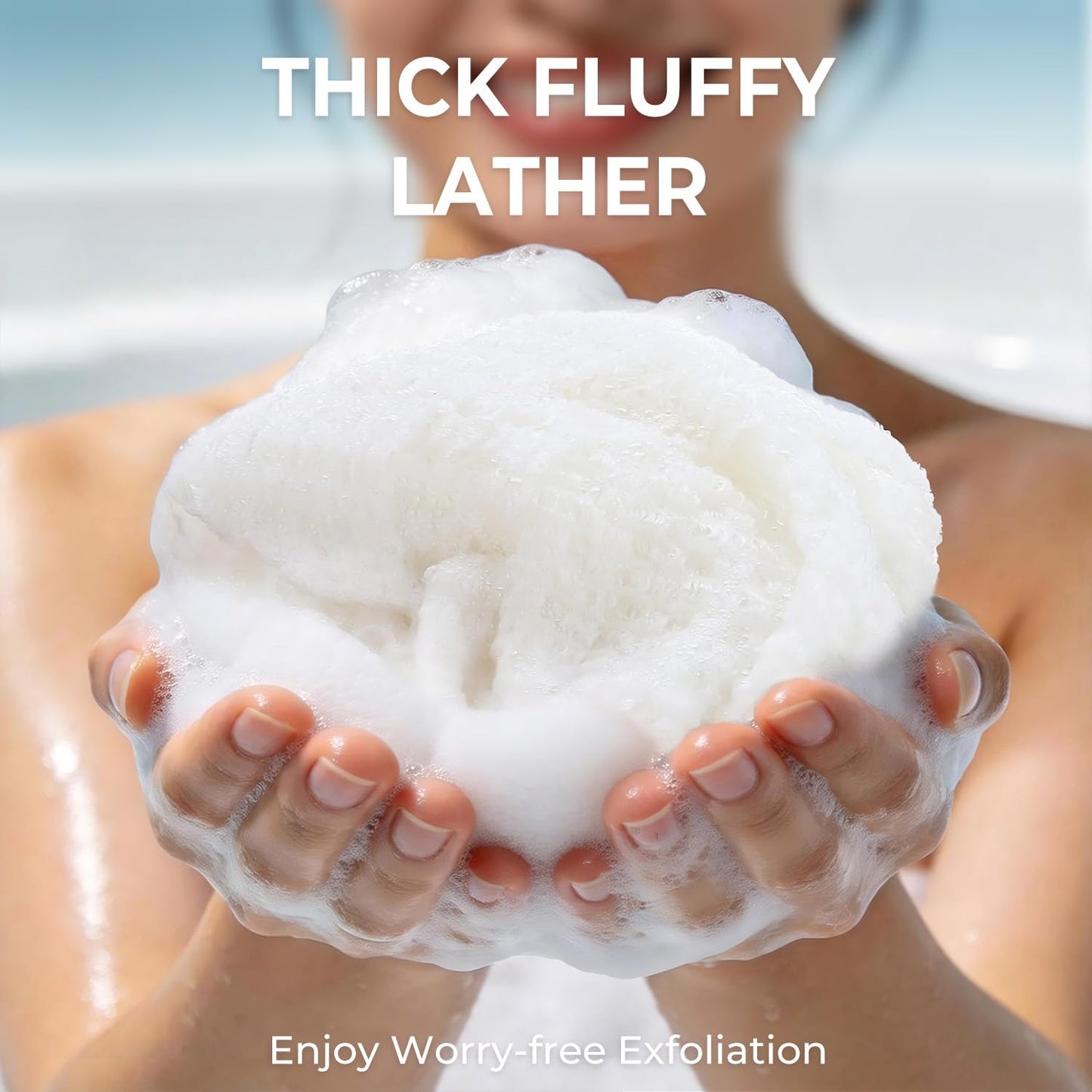 LEICHTEN White Soft Exfoliating Washcloth Body Scrubber, Quick Drying Japanese & Korean Exfoliating Cloth, Extra Long Back Exfoliator for Shower, Ideal for Men Women Daily Gentle Skin Cleansing