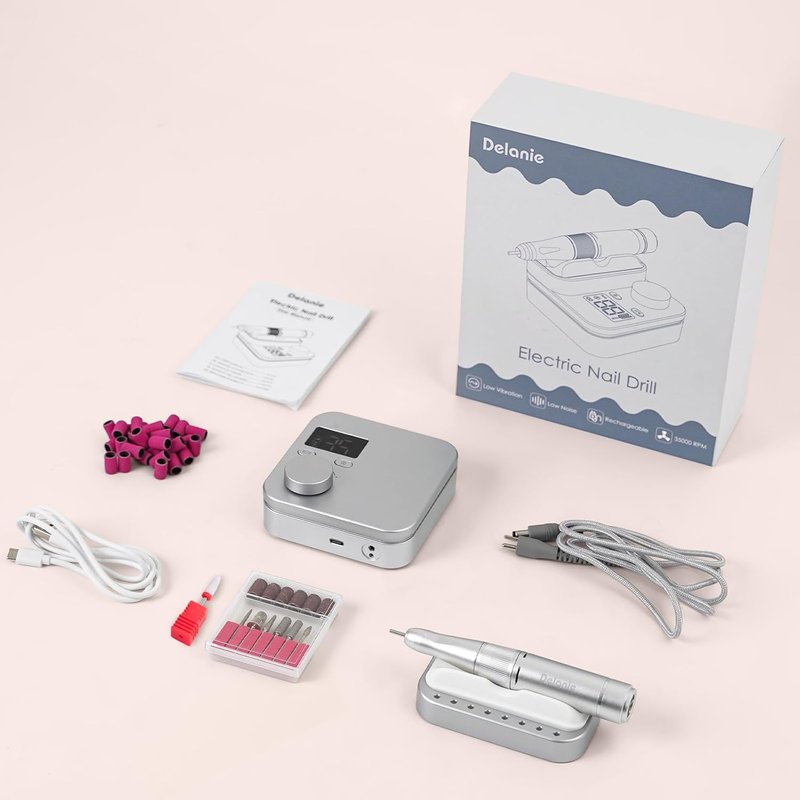Delanie Electric Nail Drill Machine - 35000 RPM E-File for Professional Manicure & Pedicure | Rechargeable with 7 Bits & 36 Sanding Bands