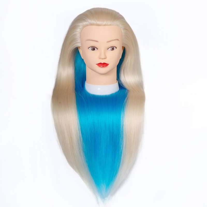 Mannequin Head for Hair Styling | 29" Cosmetology Training Doll with Clamp Holder - White & Blue