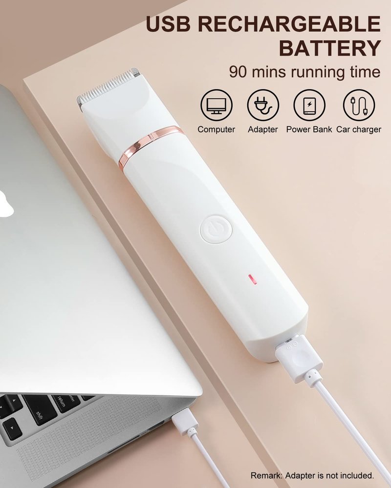 Bikini Trimmer for Women,Painless Electric Razor & Body Shaver for Pubic Hair,IPX7 Waterproof Hair Trimmer Women with Ceramic Blades,USB Rechargeable,Wet/Dry Use,Gifts for Women（White）