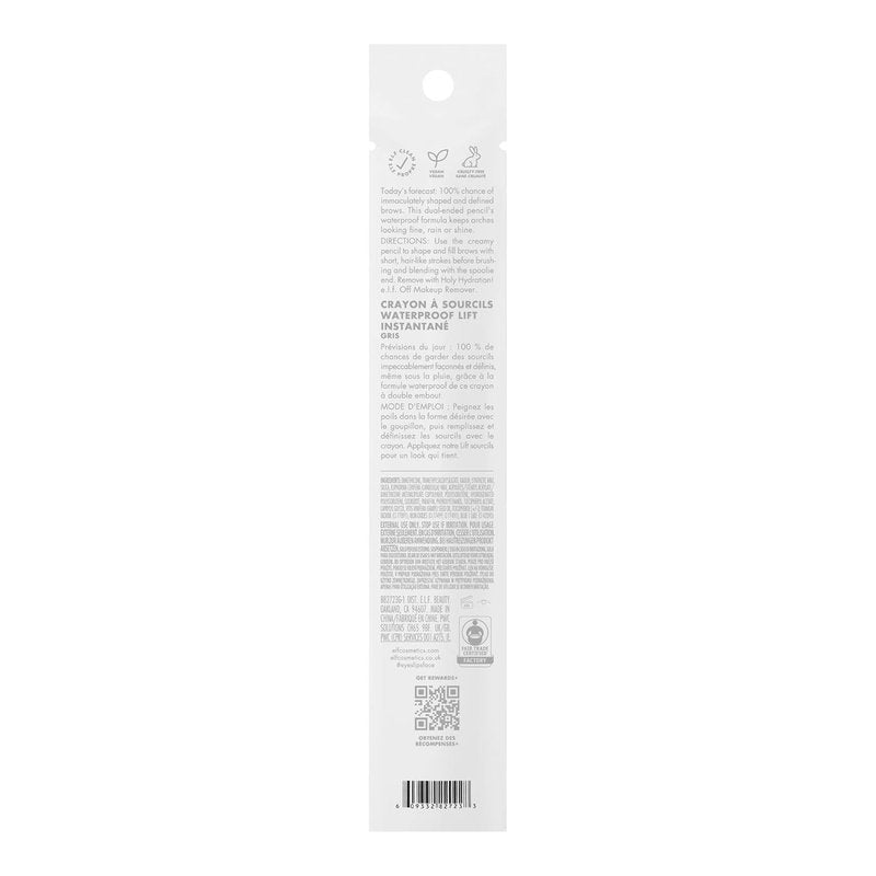 e.l.f. Instant Lift Waterproof Eyebrow Pencil - Dual-Ended Precision Tip & Spoolie for Long-Lasting, Natural Brows | Grey