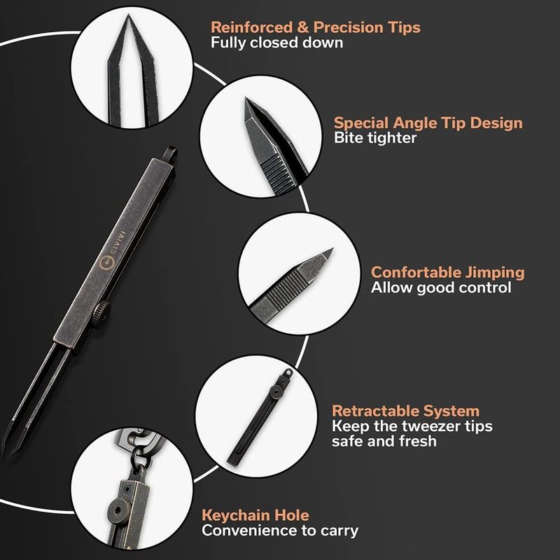 CIVIVI Precision Tweezers - Retractable Keychain Tool for Splinters | EDC Carry with Leather Sheath