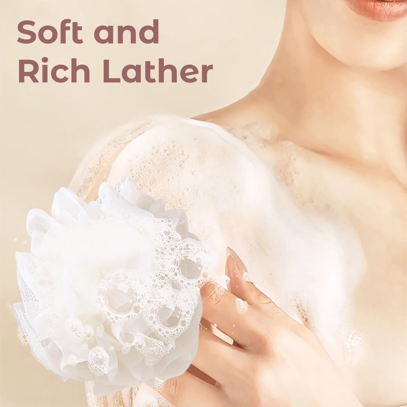 2 in 1 Loofah Sponges 2-Pack Dual-Sided Exfoliating Bath Sponges for Shower & Loofah Washcloth for Bar Soap Premium Body Scrubber with Drawstring for Gentle Skin Smoothing - Pink＆Beige