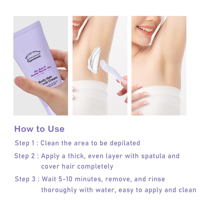 Body Hair Removal Cream - Painless Depilatory Cream for Legs, Arms, Underarms & Bikini Line | Gentle Formula