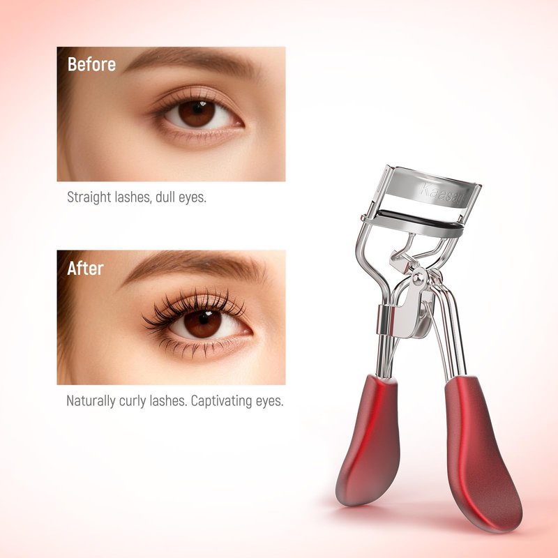Kaasage Eyelash Curler for Lift and Curl, Professional Stainless Steel Makeup Eyelash Tool with Ergonomic Handle & 6 Replacement Pads for Long-Lasting Results