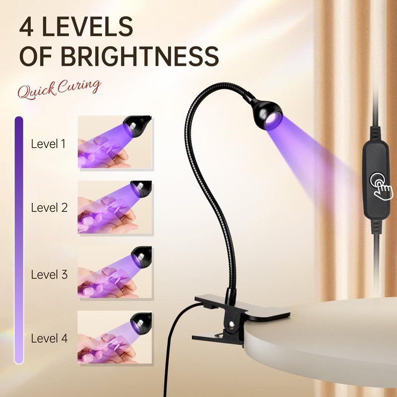 AORAEM LED Nail Lamp - Adjustable Gooseneck Manicure Light for Gel Nail Curing | Black