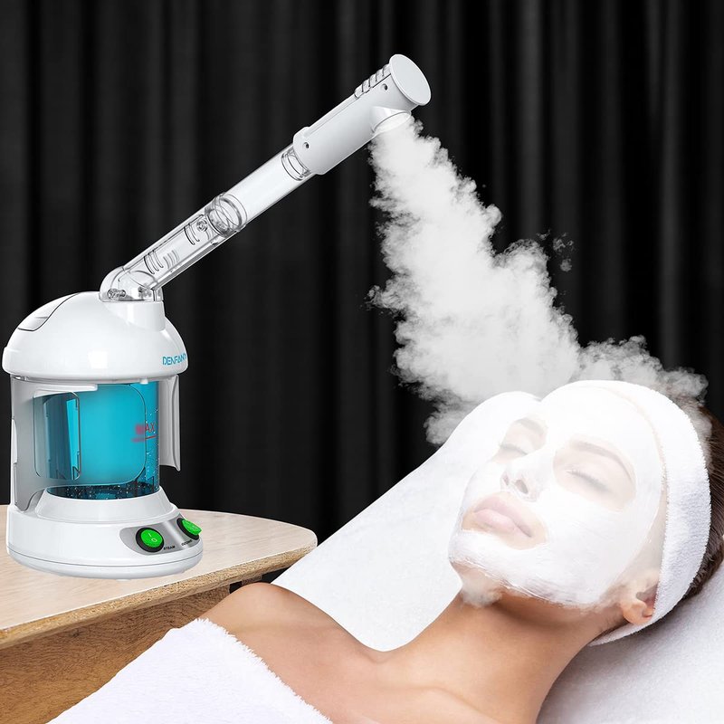 DENFANY Hair Steamer Facial Steamer 2 in 1 – Nano Ionic Steam for Deep Hydration, Adjustable Arm, Easy-Clean Wide Mouth Tank, Home & Salon Use