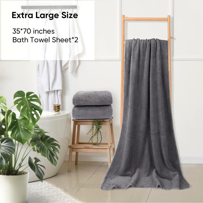HOMEXCEL Bath Sheets Towels Set Pack of 2 (35 x 70 Inches), Ultra Soft Bath Towels for Bathroom, Lightweight and Quick Drying Towel for Body, Yoga, SPA, Fitness, Grey