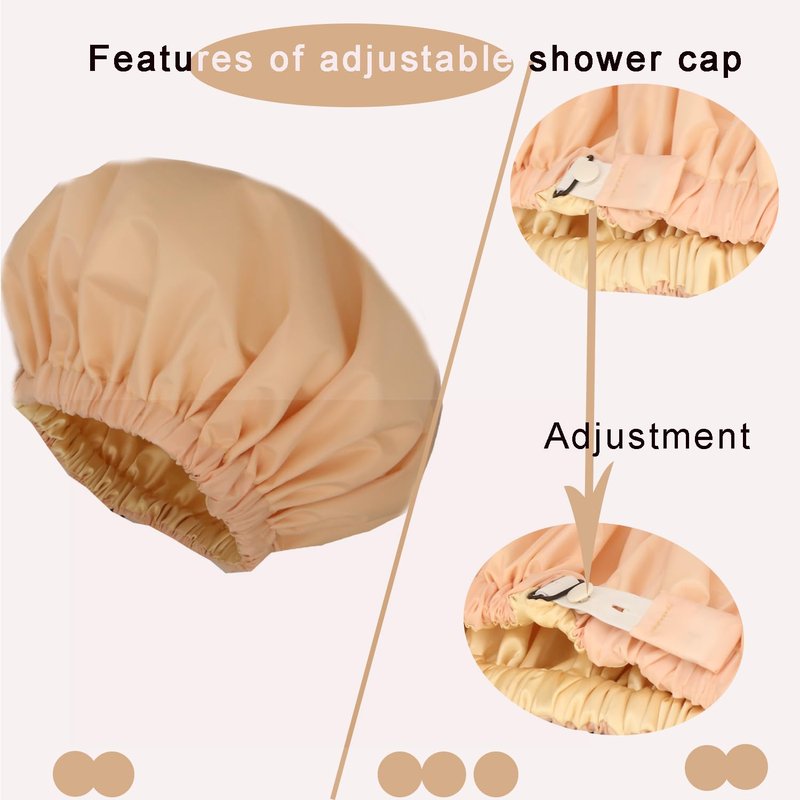 2Pcs Genergy Luxury Satin lined Shower Cap Waterproof Adjustable Baths Bonnet Reusable Extra Large Double Layers and Reversible Elastic Bath Hair Shower Caps for Women