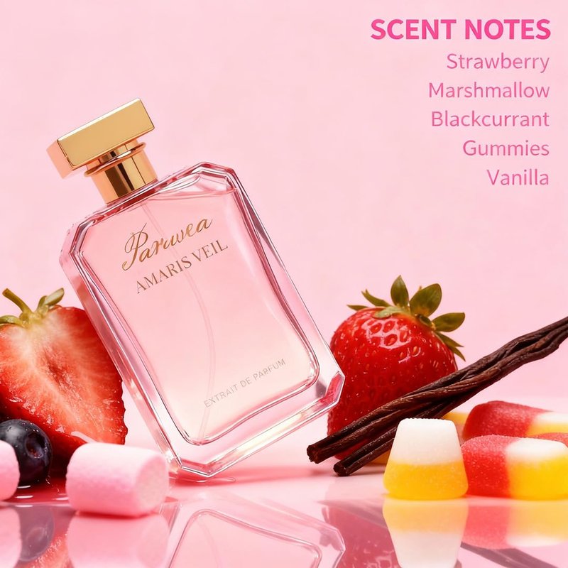 Amaris Veil Extrait de Parfum - Long-Lasting Strawberry Vanilla Gourmand Perfume | 100ml (3.4 fl oz)