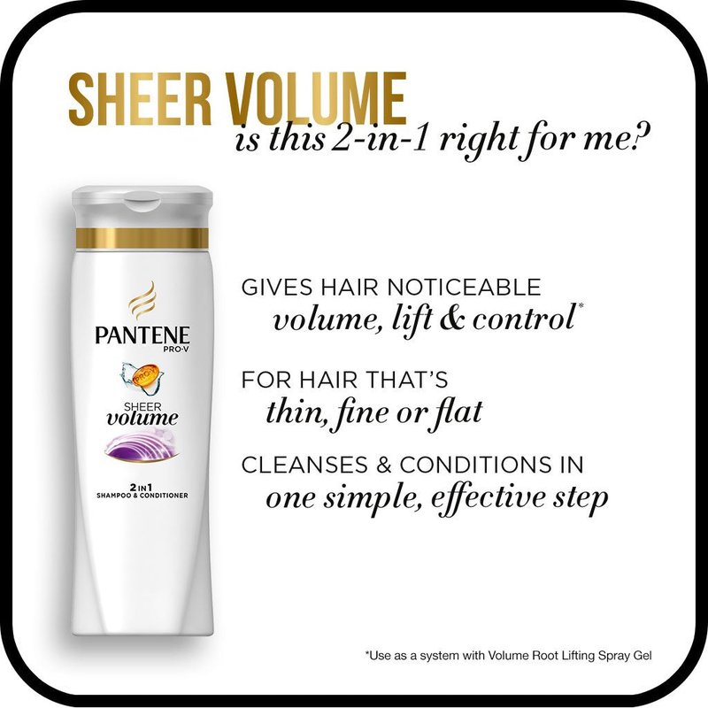 Pantene Pro-V 2 in 1 Shampoo & Conditioner, Sheer Volume with Collagen, 12.6 Ounce