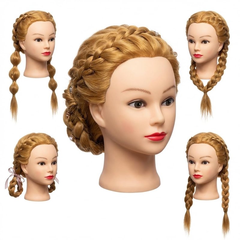 80% Real Hair Mannequin Head for Kids Braiding, Practice Training Doll Head for Hairstyle Styling Braiding Cosmetology (golden-26-28)