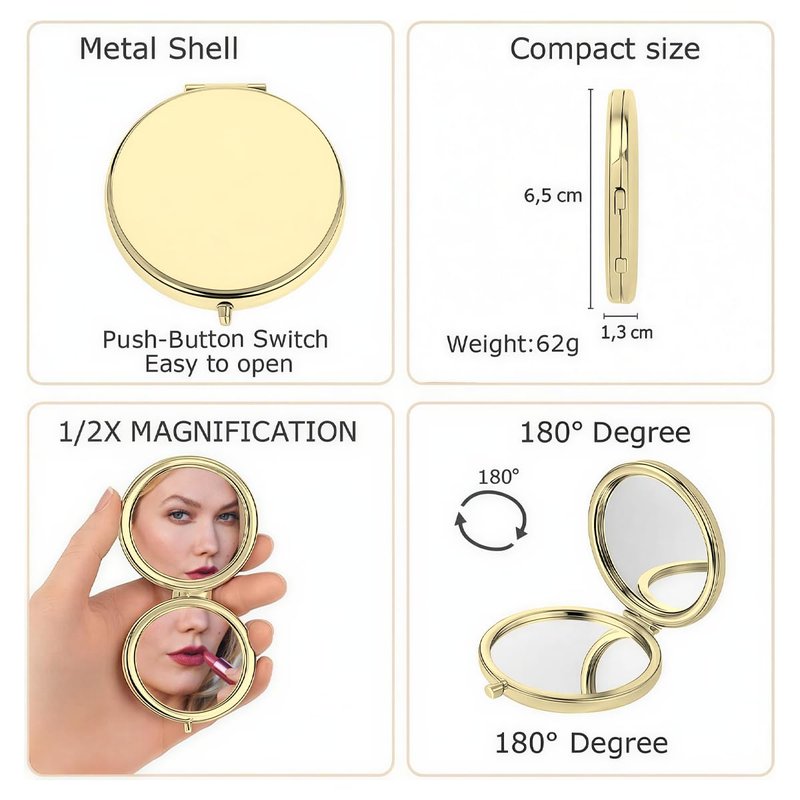 KeenlyMade Personalized Compact Travel Mirror with Birth Flower and Name, 2x/1x Magnifying Portable Mirror, Small Cosmetic Makeup Mirror Gift for Bridesmaid, Mother, Graduation, Nurse