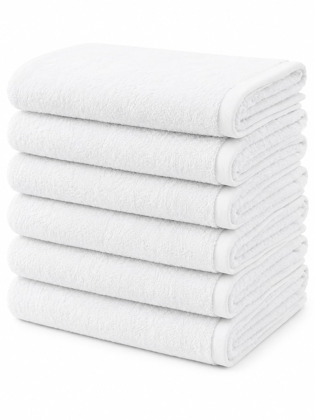 BIOLINEN White Bath Towels Set 6 Pack 24x48, 100% Cotton Towels for Bathroom, Soft Absorbent Quick Dry Towels for Gym Spa Hotel Pool, Bulk Bath Towel