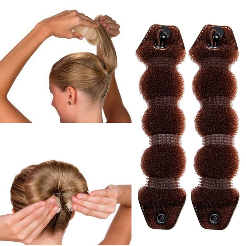Goldrose Beauty Hair Bun Maker - 2-Piece Magic Styling Twist Ring Doughnut for Kids Ballet (Brown)
