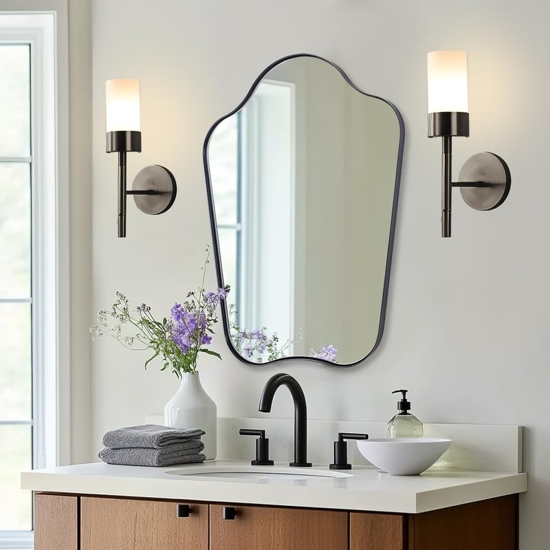ANDY STAR Scalloped Bathroom Mirror, 22x30 Black Irregular Mirror with Curved Design, Wavy Wall Mirror for Vanity, Powder Room, Stainless Steel Frame, Anti-Rust
