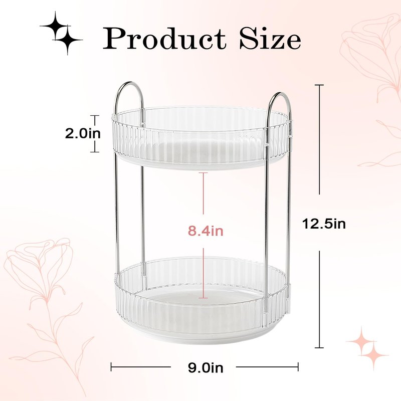 ALUYUYO Rotating Makeup Organizer, 360° Spinning Makeup Storage Holder Rack, Dresser Bathroom Organizer Countertop, Large Capacity Perfume Skincare Lipstick Organizer for Vanity.(2 Tiers, Transparent)