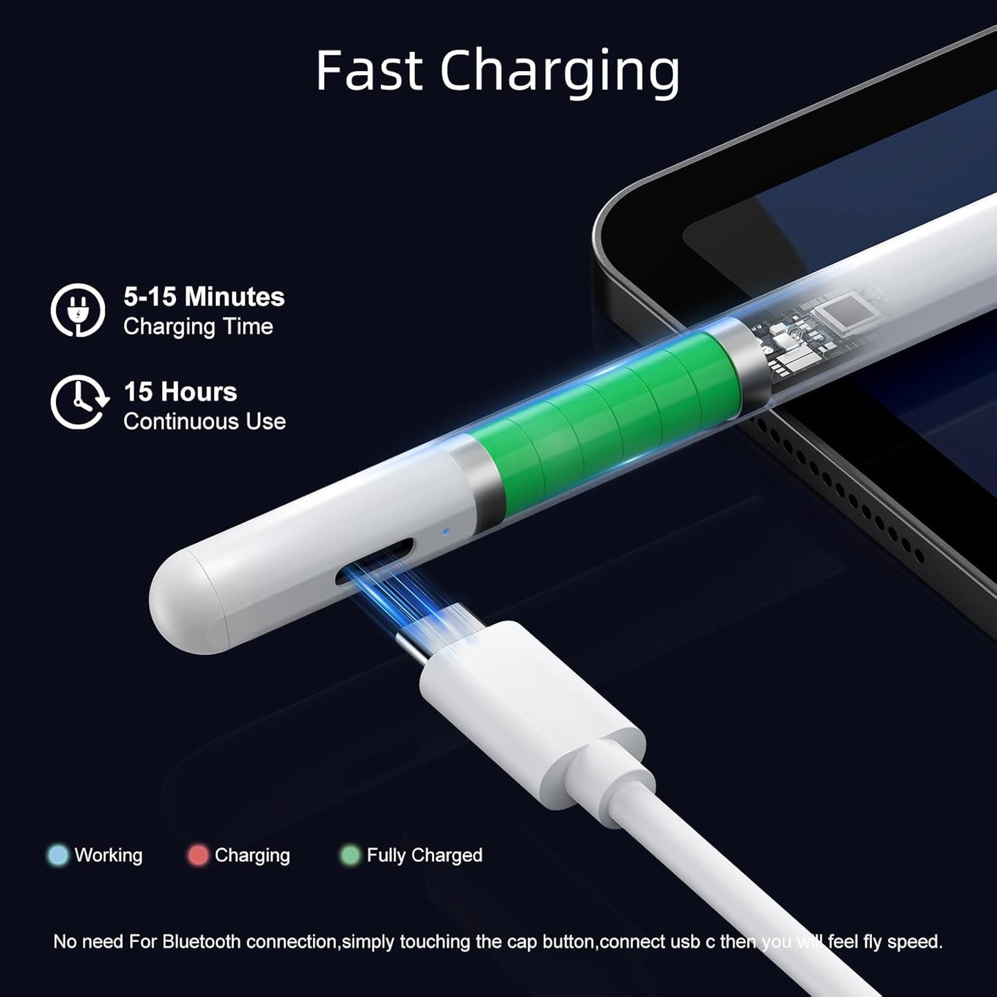 Stylus Pen for iPad by [Brand Name] | 2X Fast Charge Active Pencil Compatible with 2018-2026 iPad Pro, Air, Mini - White