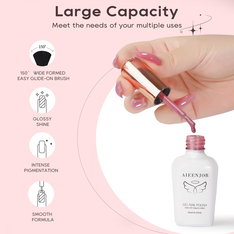 Aieenjor Nude Gel Nail Polish, 0.5 Fl Oz UV LED Soak Off Dark Mauve Gel Polish, Long Lasting Jelly Translucent Gel Polish for Nail Art DIY Manicure and Pedicure, 36
