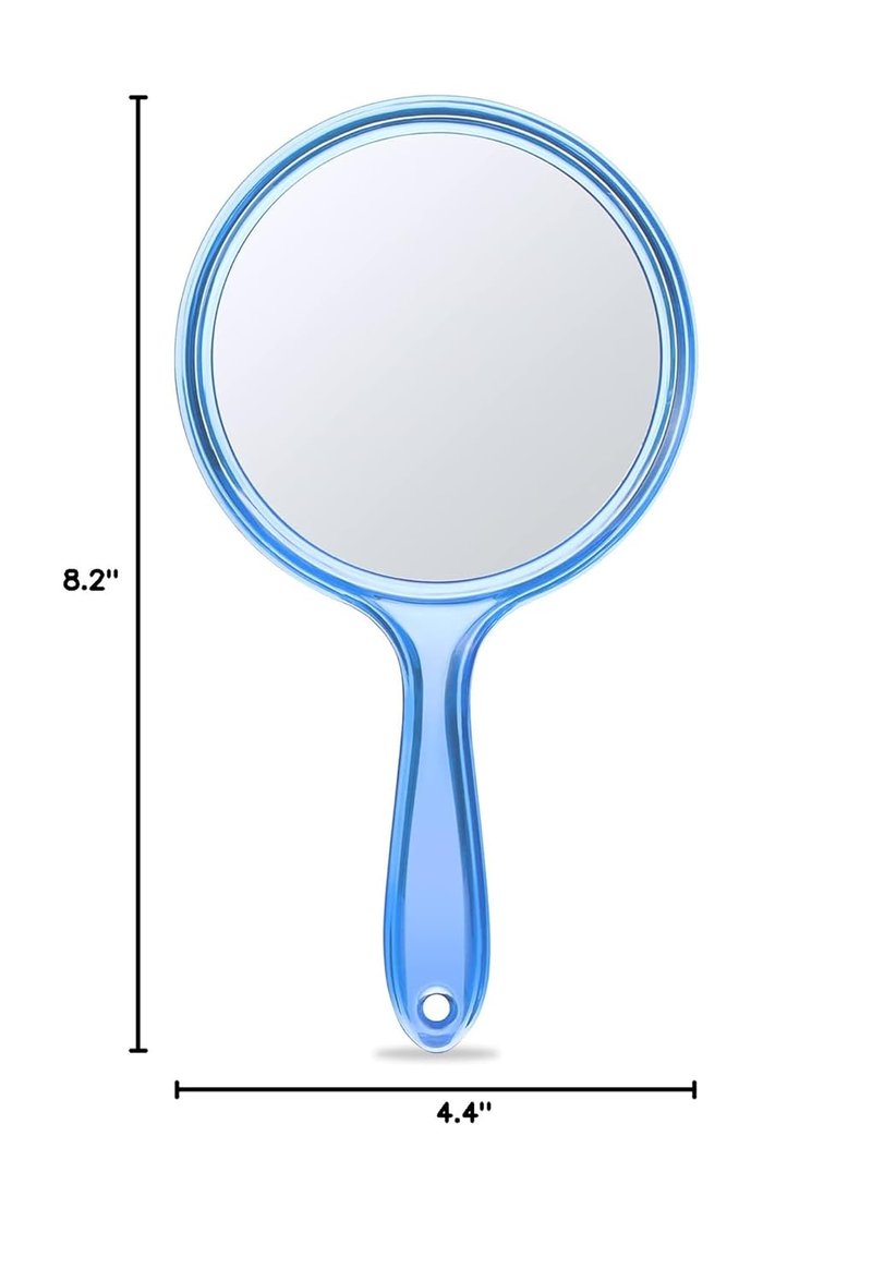 OMIRO Hand Mirror - Double-Sided 1X/3X Magnifying Handheld Mirror with Handle | Transparent Blue