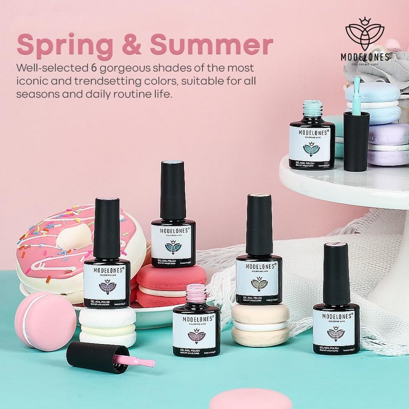 modelones Spring Pastel Gel Nail Polisht, 6 Colors Easter Pink Purple Blue Green Shades Macaron Colors Nail Art Gel Design for Women Girl Nail Lovers Gift Salon DIY