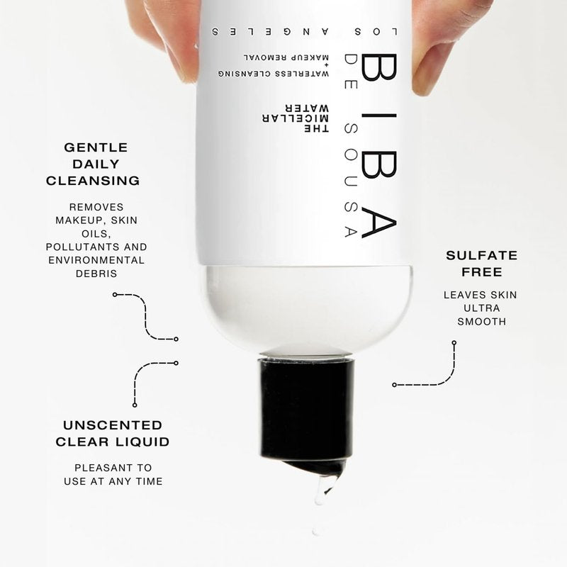 Biba De Sousa Micellar Water - Soothing No-Rinse Cleanser & Makeup Remover for All Skin Types (8oz)