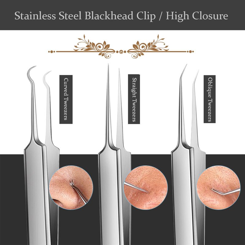 10PCS Blackhead Remover Pimple Popper Tool Kit, Professional Stainless Steel Extractor Removal Tools for Comedone, Acne, and Pimple