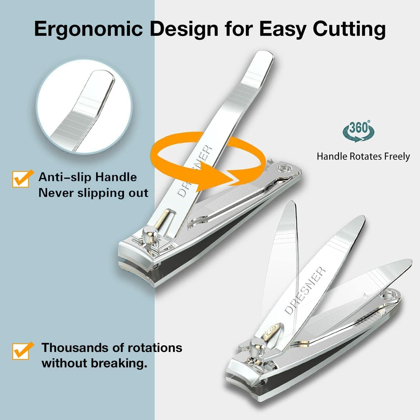 Skiennix Stainless Steel Nail Clippers Set - Professional Fingernail & Toenail Trimmers with Easy Press Lever | 2PCS