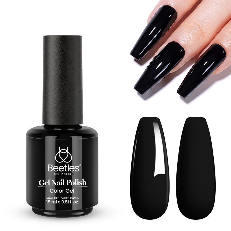 Beetles Black Gel Nail Polish -15ml Audrey Black Gel Polish Soak Off UV LED Needed Nail Art Summer Manicure Salon DIY Design at Home Gifts for Woman