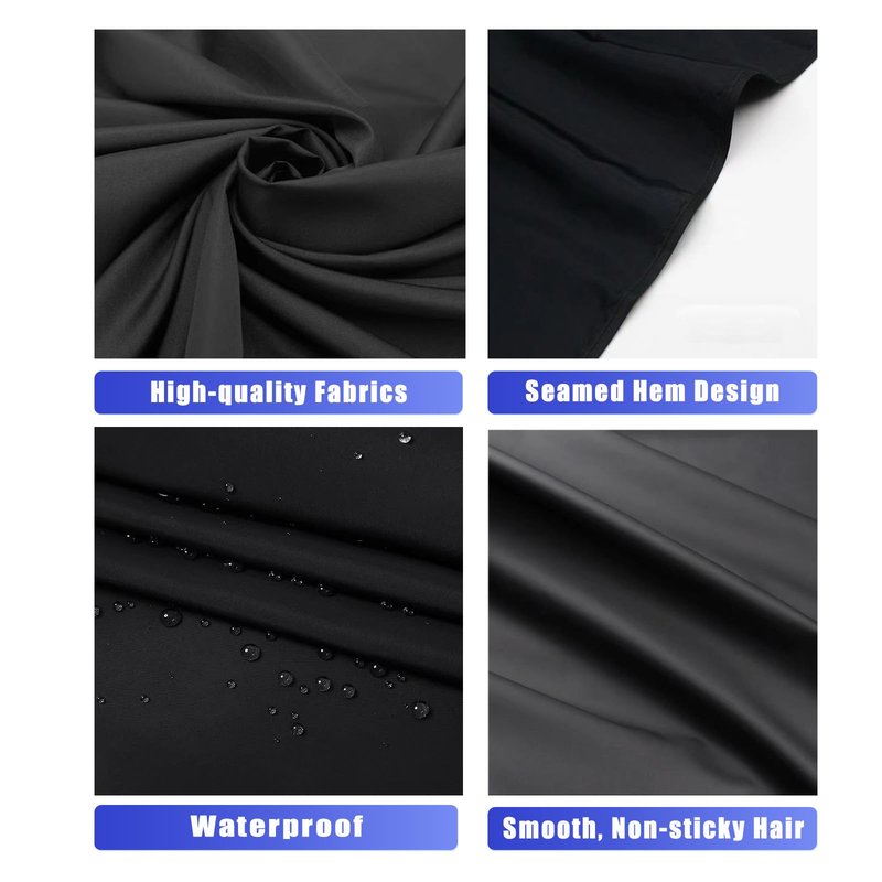 Silicone Neckline Salon Barber Cape, Black, Extra Large, Waterproof Polyester Hair Cutting Cape, Snap Button Collar (Black)