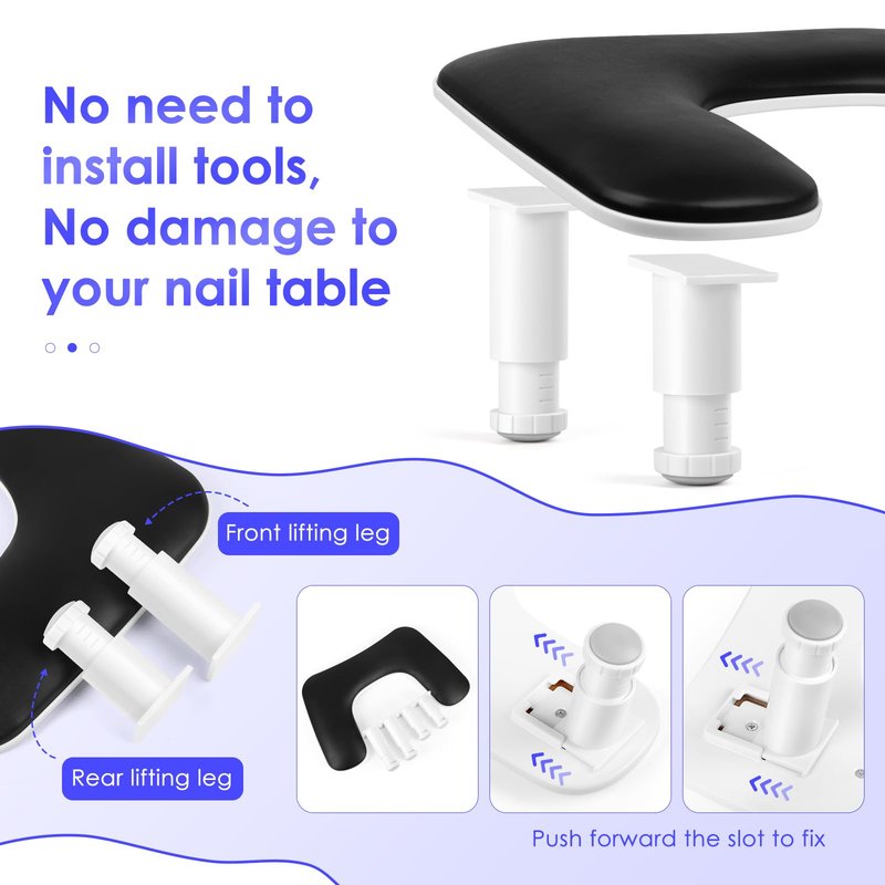 Manicure Arm Rest for Nails Tech: U-shaped Adjustable Nail Armrest - Black PU Leather Hand Stand Rest for Manicurists