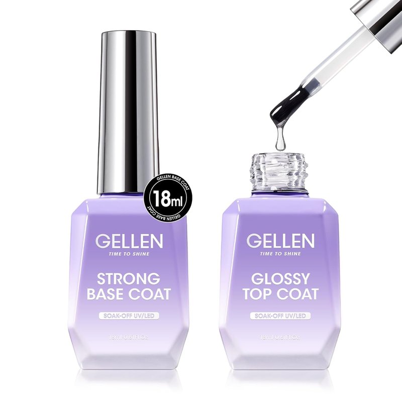 GELLEN Gel Top Coat & Base Coat Set - No Wipe Ultra Glossy Nail Gel | 2 Pcs 18ml, Long-Lasting Shine