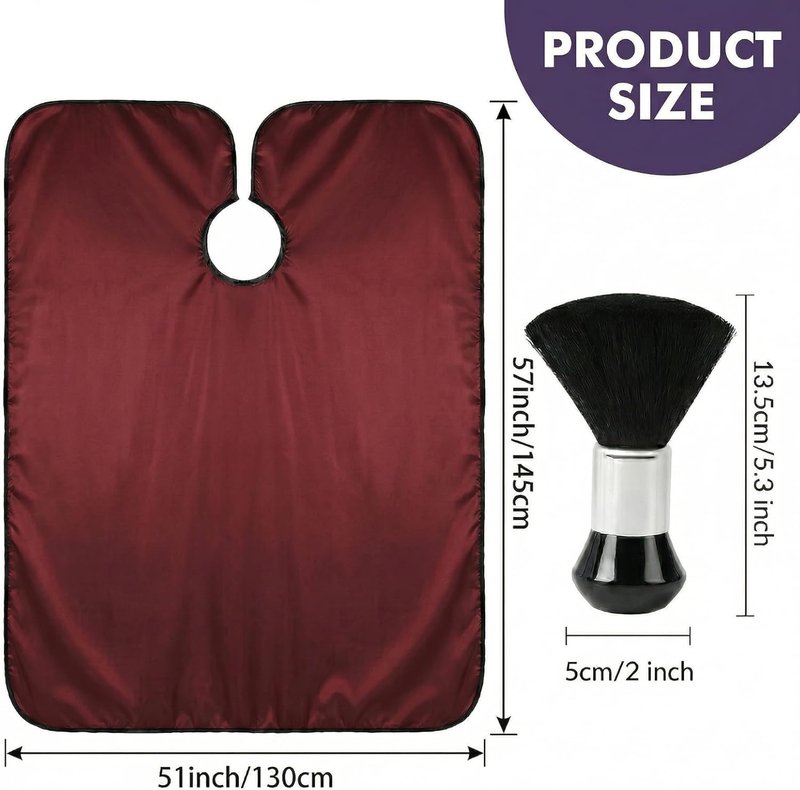 Hair Cutting Cape Set - Waterproof Anti-Static Barber Cape with Neck Brush & Disposable Paper | Large 57" x 51" (Wine Red)