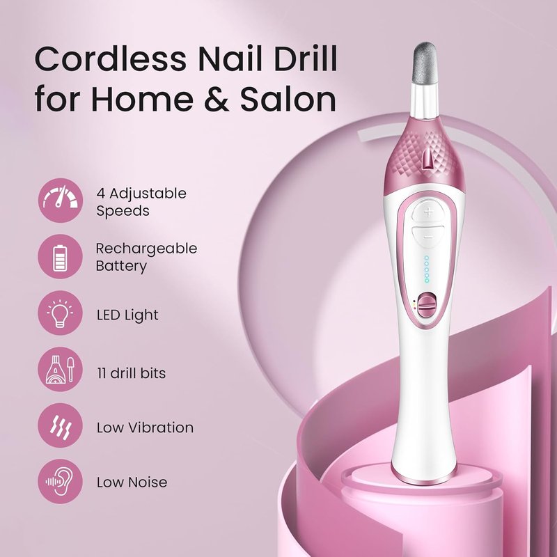 Professional Manicure Pedicure Kit - Cordless Electric Nail File, 20,000 RPM, 11 Bits | Rechargeable Foot & Hand Care Tool