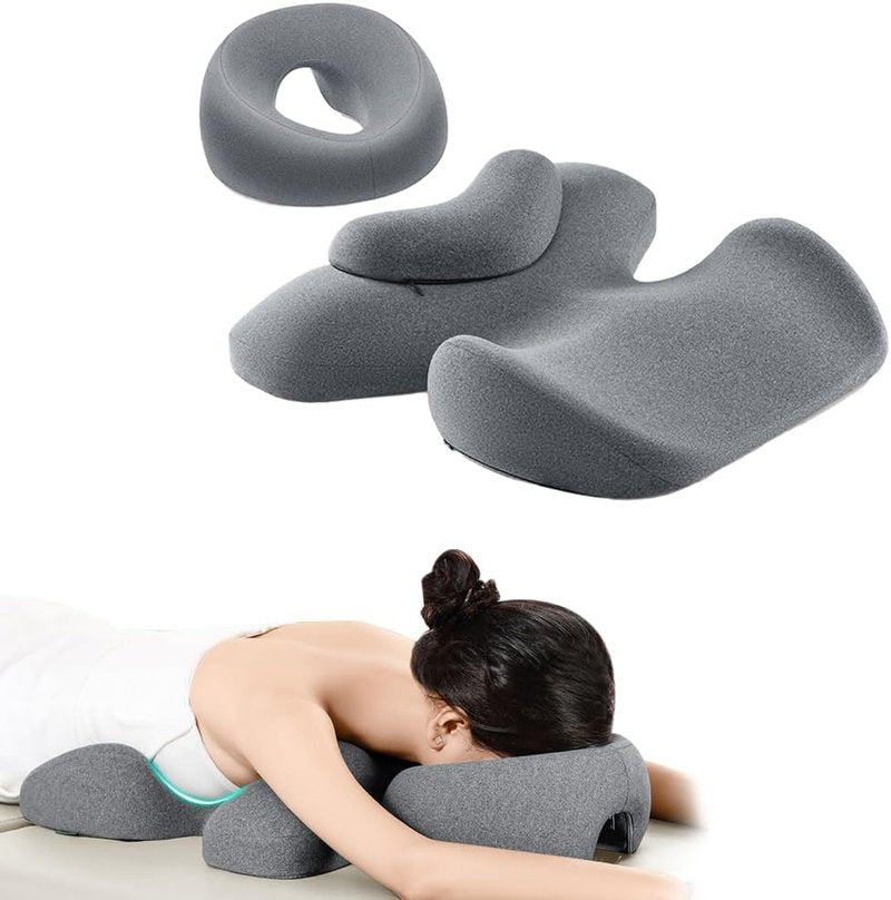Prone Massage Pillow - Chest & Face Support for Sleep | Removable Washable Cover, Non-Slip Bottom (Grey)