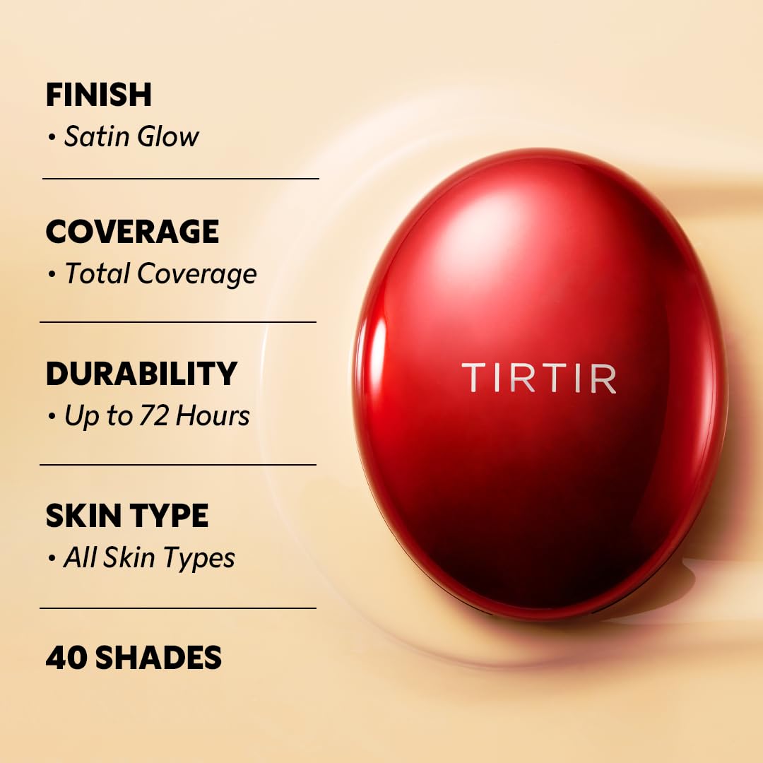 TIRTIR Cushion Foundation - Full Coverage BB Makeup for Weightless Skin | Satin Glow Finish, #23N Sand, 0.63 Fl Oz