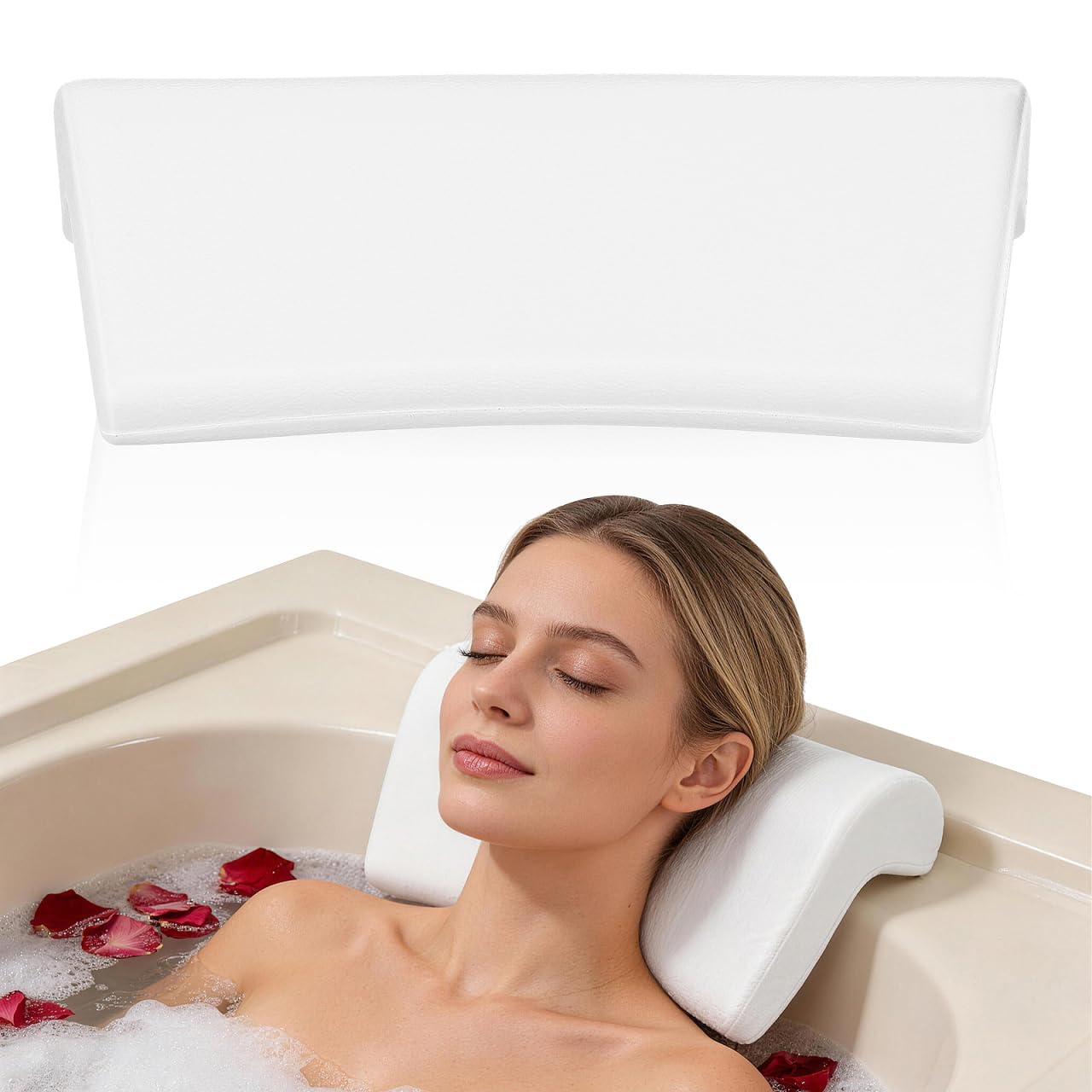 POPETPOP Bath Pillow for Tub - PU Wave Bath Pillow, White Bath Tub Pillows for Head and Neck, Waterproof Tub Pillow for Women Men Home, Hotel, Salon, Spa, Bathtub Accessories (11.59'' X 5.70'')