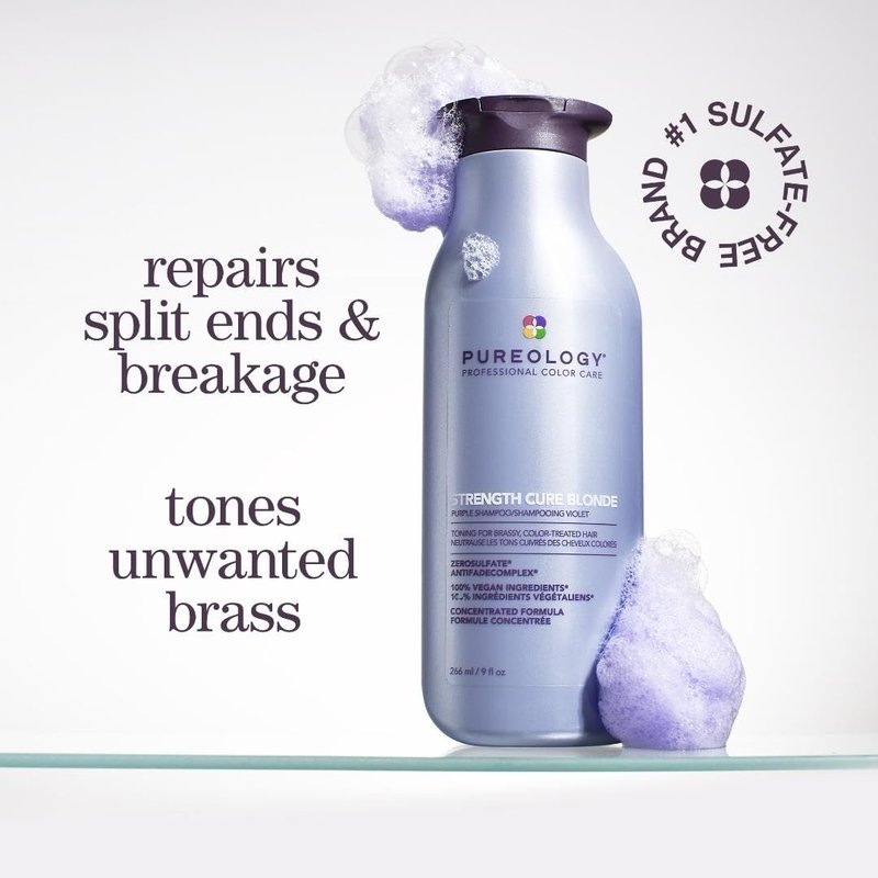 Pureology Strength Cure Blonde Purple Shampoo & Conditioner Bundle - Sulfate-Free, Vegan | 9 Fl. Oz. for Blonde & Color-Treated Hair