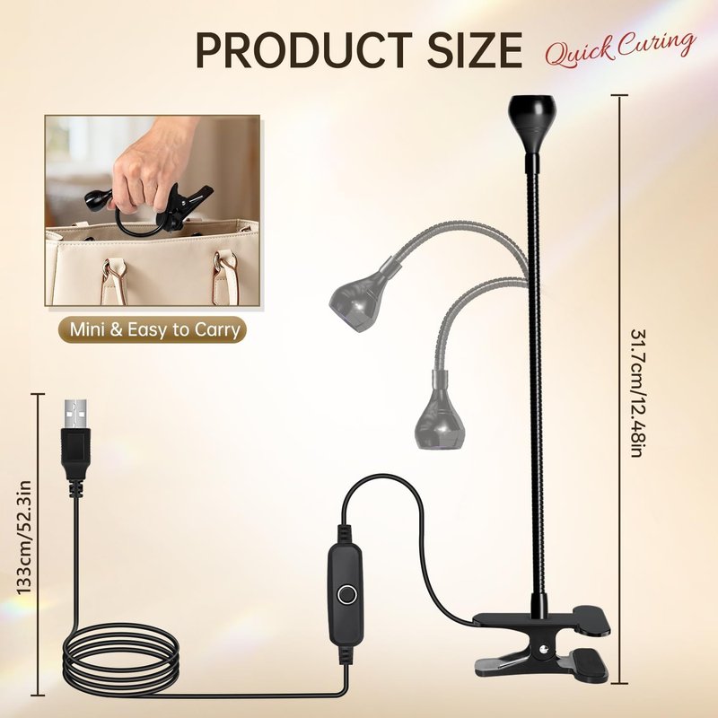 AORAEM LED Nail Lamp - Adjustable Gooseneck Manicure Light for Gel Nail Curing | Black