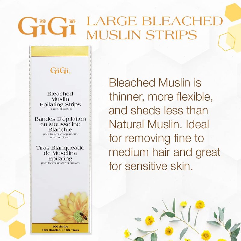 Gigi Bleached Muslin Epilating Strips for Soft Wax - Professional Hair Removal Wax Strips for Waxing, (3”X9”), 100 Strips, 1 Pack