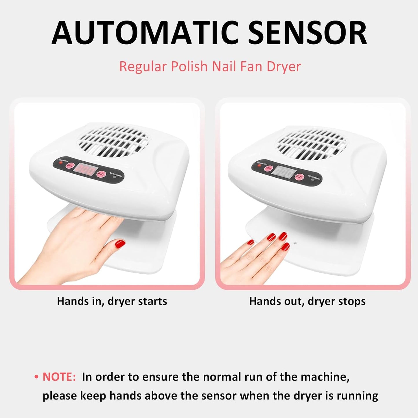 Skiennix Nail Dryer - 300W Professional Drying Fan with Sensor & Dual Air Modes | White