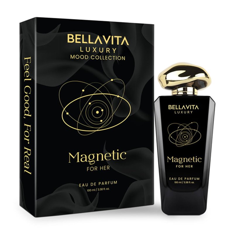 Bellavita Luxury Magnetic for her Eau de Parfum | 100 ml (3.4 fl.oz.) | Perfume for Women | Floral-Gourmand, Cassis, Rose, and Caramel Notes | Long Lasting Women's Day Special Fragrance