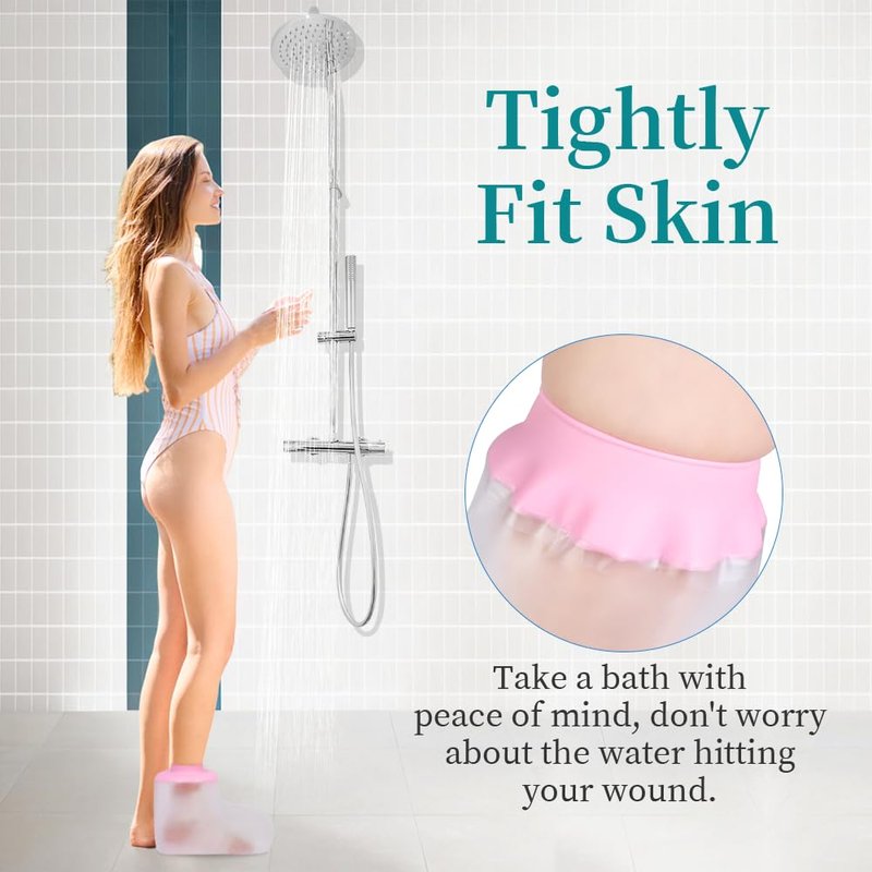 mosago Waterproof Cast Covers for Shower foot, shower boots for foot after surgery, Keep Wound/Bandage Dry Bath, Wound Protector Adult, Broken Foot/Ankle, Reusable Wound Care Supplies (Pink)
