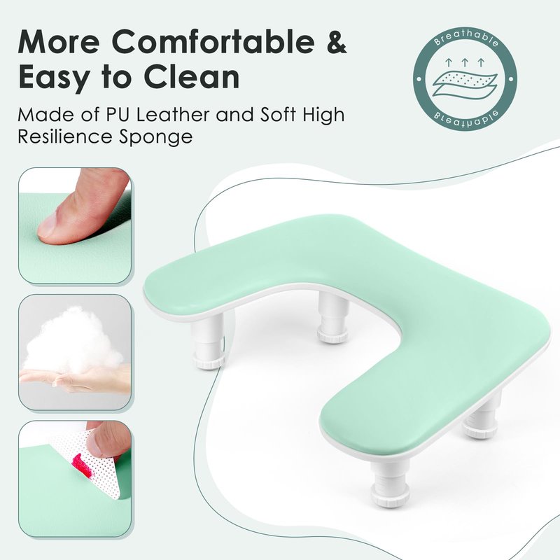Manicure Arm Rest for Nails Tech: U-shaped Adjustable Nail Armrest - Mint Green PU Leather Hand Stand Rest for Manicurists