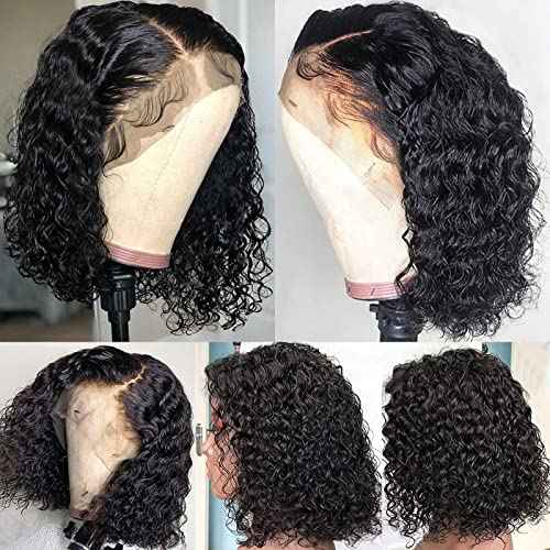 12 inch Water Wave Human Hair Deep Curly Short Bob Lace Front Wigs 13x4 Transparent Lace Frontal Wigs for Black Women Glueless Wet and Wavy Lace Front Wigs Human Hair